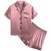 SWOMOG Kids Silk Pyjamas Girls Boys Short Sleeve Satin PJs Sets Button-Down Silky Nightwear Children Sleepwear Teens Age 4-16 8-9 Years Misty rose