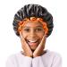 mikimini Small Black Shower Caps for Kids Double Layers Waterproof Bathing Hair Cap with Reusable Soft Comfortable PEVA Lining Cute Non-fading & Stretchy Shower Hat Small Pack of 1 Black + Orange Small (Pack of 1) Black+Orange