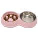 Fur & Bone Double Slow Feeder Dog Bowl | Raised Dog Bowl with Non-Slip Bottom | Cat Food Bowl Dog Bowls | Dog Water Bowl Cat Bowls Stainless Steel Bowl | Detachable Raised Cat Bowl (Pink)