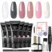 Modelones Poly Nail Gel Kit, 6 Colors Nude Poly Extension Gel Nail Kit Nail Art Design All In One Nail Kit Nail Manicure Starter Kit DIY at Home Pink Gray