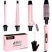 4 in 1 Curling Wand Set - SIQUER Curling Iron Set with Clamp Thermal Brush Beach Waves Wands 1/2 Inch to 1 1/2 Inch Instant Heat Up Hair Curler for Women with Box (Pink)