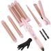5 in 1 Wand Curling Iron-Curling Wand Set with Hair Straightener 3 Barrels Hair Crimper Iron 3 Ceramic Curling Irons (0.35 "-1.25") 2 Temps Fast Heat Hair Curler Waver with Glove & Clip-Light Pink Light Pink Curling Iron Set(0.35"-1.25")