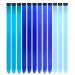 12 Pcs Colored Hair Extensions Colorful Clip in Hair Extensions 22 inch Synthetic Straight Hair Extensions for Kids Girls Women Blue series
