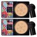 NUIBO 2 Pack Mushroom Head Air Cushion CC Cream Foundation Moisturizing BB Cream Long Lasting Matte Concealer with 2PCS Mushroom Head Sponges (Natural) 2 Pack Natural
