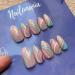 JUSTOTRY 24 Pcs Glitter Almond Short False Nails Pattern Rainbow French Press on Nails Pretty Multi Colour Fake Nails Short with Nail Glue Pastel Oval Medium Stick on Nails for Women rainbow&glitter2