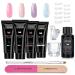 Lofuanna Poly Nail Gel Kit 4PCS Nude & Pink & Purple Glitter & Clear Glitter Poly Extension Gel Nail Kit False Nail Gels With Slip solution Builder Gel Nail Kit All In One Starter Kit SET 2
