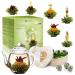 Creano gift set blossomed tea blum mix in heart shape - 6 types of green tea including glass teapot 500ml gift for women mother tea lover green tea
