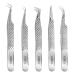 GTEX Lash Tweezers For Eyelash Extensions Tweezers Set of 5, Japanese Stainless Steel, Straight Curved 45 90 Degree Volume Eyelash Tweezers - SILVER