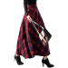 Sanahy Women's Plaid Wool Maxi Skirt - XL Red | High Elastic Waist A-line Winter Flare Skirt with Pockets - Buy Online on SooperMarket.com