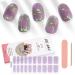 Kalolary 20PCS Luminous Glitter Cured Gel Nail Polish Strips Glow in the Dark Adhesive Full Wrap Gel Nail Art Sticker Waterproof Gel Nail Wrap Stickers with Nail File and Stick (Purple)