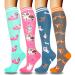 Actinput 4 pairs of compression stockings for women men colorful support stockings compression socks for sports flight running travel cycling nurse 4106 - Rosa S -M