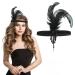 WLLHYF 1920s Flapper Headband  Feather Headwear Headpiece Black Head Wear 1920s Fashion Bling Rhinestone Hair Accessories for Women Girls Gatsby Themes Costume Prom Party Decoration (Black Beads)
