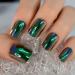 Chrome Green Press On Nails Short Square Full Cover Fake Fingernails Art Daily Wearable Electroplate Design Manicure False Nails Tips (24pcs) L6248A