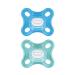 MAM Comfort Schnuller in a set of 2 particularly small and light baby pacifier for early & newborns made of 100% silicone with soft MAM Skinsoft suction part & pacifier box 0-3 months blue blue 0-3 months (2 pack)