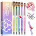 Saviland 5PCS Acrylic Nail Brushes - Size 8/10/12/16/18 Nail Brushes for Acrylic Application Sparkling Rainbow Acrylic Powder Brush with Nail Brush Holder for Acrylic Nails Extension 3D Carving