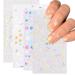 Flower Nail Art Stickers 5D Embossed Nail Decals Spring Daisy Nail Art Supplies Self-Adhesive Nail Accessories White Yellow Colorful Flower Nail Stickers for Women Nail Decorations Design Nail Stickers 01