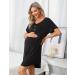 Sykooria Women's Maternity Nightdress - Black S | Nursing Nightgown with Button Down Front, V Neck, and Short Sleeves | Soft and Comfortable Sleep Shirt for Pregnant Women - Buy Online on SooperMarket.com
