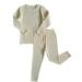 DreamBuy 20 Colours Ribbed Pyjama/Tracksuit/Loungewear Unisex Boys And Girls Pyjamas Baby Clothes Pyjamas For Women And Mens Pyjamas 7-8 Years Apricot