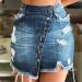 Sanahy Women's Frayed Dark Washed Mini Denim Pencil Skirt | Button Front Asymmetrical Distressed Jean Short Skirt in Dark Blue - Buy Online on SooperMarket.com