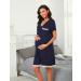 Uniexcosm Maternity Nursing Nightdress - Short Sleeve Button Down Nightgown in Dark Blue Stripe | Soft and Comfortable Maternity Pyjamas and Nightshirt for Women - Buy Online on SooperMarket.com