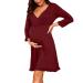 Bresdk Women's Maternity Nightdress Nightwear Long Sleeve Breastfeeding Nightgown Loungwear Pyjamas Pregnant Red Long Sleeve S