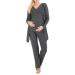 Herzmutter Maternity Homewear Set for Women - Three Piece Nursing Pyjamas - Pregnancy Wellness Set - Leisure Suit for Pregnancy and Breastfeeding - Trousers Top Cardigan - 8100 M Dark Gray