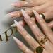 Almond Press on Nails Long Stiletto Fake Nails Pink Ombre Acrylic False Nails with Designs Gold Star Glossy Artificial Nails Summer Nail Press ons Natural Cute Stick on Nails for Women 24Pcs Stiletto Style-CJ02-12