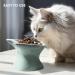 Navaris Raised Ceramic Cat Bowls (Set of 2) - Elevated Food and Water Bowl Pack for Cats - Cute Kitty Shaped Dishes with Ears - Dishwasher Safe - Green/Peach - Buy Online on SooperMarket.com