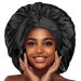 Satin Bonnet Silk Bonnet for Women Hair Bonnet for Sleeping Jumbo Bonnet Satin Silk Bonnet Adjustable Tie Bonnet Large Bonnets Sleep Cap with Stretchy Wide Tie Band for Long Curly Braid Hair(Black)