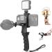 2in1 Ergonomic Portable Action Camera+Smartphone SYN Hand Grip Stabilizer Combo Mount Video Vlogging Rig Holder Kit for GoPro iPhone Interview Travel YouTube Tiktok Streaming-Mic+Light Adapter Vlogging stablizer