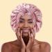 Satin Hair Bonnet for Women | Large Double Layer Silk Sleep Cap with Wide Elastic Band | Includes 45PCS Waterproof Disposable Shower Caps | Dusty Rose - Buy Online on SooperMarket.com