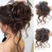 Long beard ball head wig bun grab clip Fluffy natural scrunchie bridal cocktail hairpin Messy Hair Bun Extensions Curly Wavy Hair Scrunchies Messy Bun Hairpiece (Light brown with darker shades)