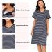 Sykooria Maternity Nursing Nightdress - Short Sleeve V Neck Nightgown for Pregnant Women - Stripe Dark Blue M - Buy Online on SooperMarket.com