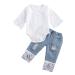 Baby Girl Clothes Outfits White Lace Ruffle Romper Top +Jeans Shorts Clothing Set 3-24 Months 18-24 Months White2