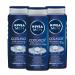 NIVEA MEN Cool Kick Body Wash | 3-in-1 Men Shower Gel (Body Face & Hair) 3x500mL Cool Kick 1 count (Pack of 3)