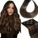 Laavoo real hair clip extensions brown balayage extensions real hair clip in remy human hair ombre dark brown light brown clip in extensions real hair thick hair 10pcs 40cm #2/8/2 16pouces/40cm 3.2 #2/8/2