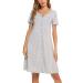 Marvmay's nightgown women cotton sleeping shirt with continuous button strip strip short -sleeved night dress bed shirt nightwear xxl light gray