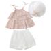4 Yr Old Girl Clothes Summer Girls' Suit with Hat Korean Version of Floral Chiffon Shirt Camisole and (Pink, 5-6 Years) Pink 5-6 Years