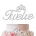LINGTEER Twelve Birthday Cake Topper with Crown Sign | Silver Bling Crystal Rhinestone Birthday Keepsake | Happy 12th Birthday Party Decorations Gift Supplies