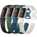 Laffav Compatible with Fitbit Charge 5 Bands for Men Women, Flexible Soft Silicone Wristbands Breathable Sport Replacement Strap with Air Holes for Fitbit Charge 5 Fitness Tracker, 4-Pack Black/Slate Blue/Green/Lunar White
