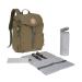 Casual baby diaper backpack with diaper pad stroller attachment bottle warmer producing water repellent/outdoor backpack olive