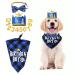 WLLHYF Dog Birthday Party Supplies Boy Dog Birthday Bandana Set with Cute Dog Bow Tie Dog Birthday Crown Hat with Numbers Small Medium Large Dogs(Blue)