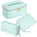 MAGEFY Cosmetic Bag 3 Pcs Portable Waterproof Travel Makeup Bag Organizer Multifunction PU Leather Toiletry Bag For Women and Girls, Green