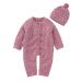 DovFanny Baby Boys Girls Romper Suit Lovely Solid Color Knit Jumpsuit Cute Casual Long Sleeve Winter Warm Outfit Clothes with Hat for Newborn Baby 6-12 Months Pink