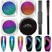 Cat Eye Chrome Nail Powder - 3Pc Get Cat Eye Effect and Chameleon Mirror Effect, 9D Galaxy Gem Glitter Metallic Manicure Pigment with Bonus Black UV Gel and Magnetic Stick - Unique DIY Set