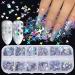 Holographic Nail Art Glitter Sequins Nail Art Supplies Flakes 12 Grids Laser Silver Nail Decals 3D Butterfly Nail Glitters Star Heart Unicorn Nail Art Sticker Confetti for Acrylic Nails Decorations