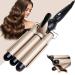 3 Barrel Curling Iron Wand-1 Inch Ceramic Tourmaline Triple Barrels,Dual Voltage Temperature Adjustable 25mm Hair Crimper,Hair Waving Styling Tools Gold