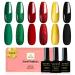 Yueshop Christmas Green Red Collection Gel Nail Polishes Set 6Pcs Glitter Green Red Gold Black Nail Polish Soak off UV LED Lamp Nail Varnish for Nail Art Salon DIY at Home 8ML