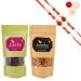 Jaiccha Ghasitaram Rakhi Gifts for Brothers Rakhi Dryfruits - Cranberry 100 GMS and Almonds 100 GMS Pouch with 2 Rudraksh Rakhis