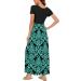 YUNDAI Women's Maternity Maxi Dress | Floral Loose Long Summer Dress with Pocket | Plus Size Short Sleeve | Blue Green - Size L - Buy Online on SooperMarket.com